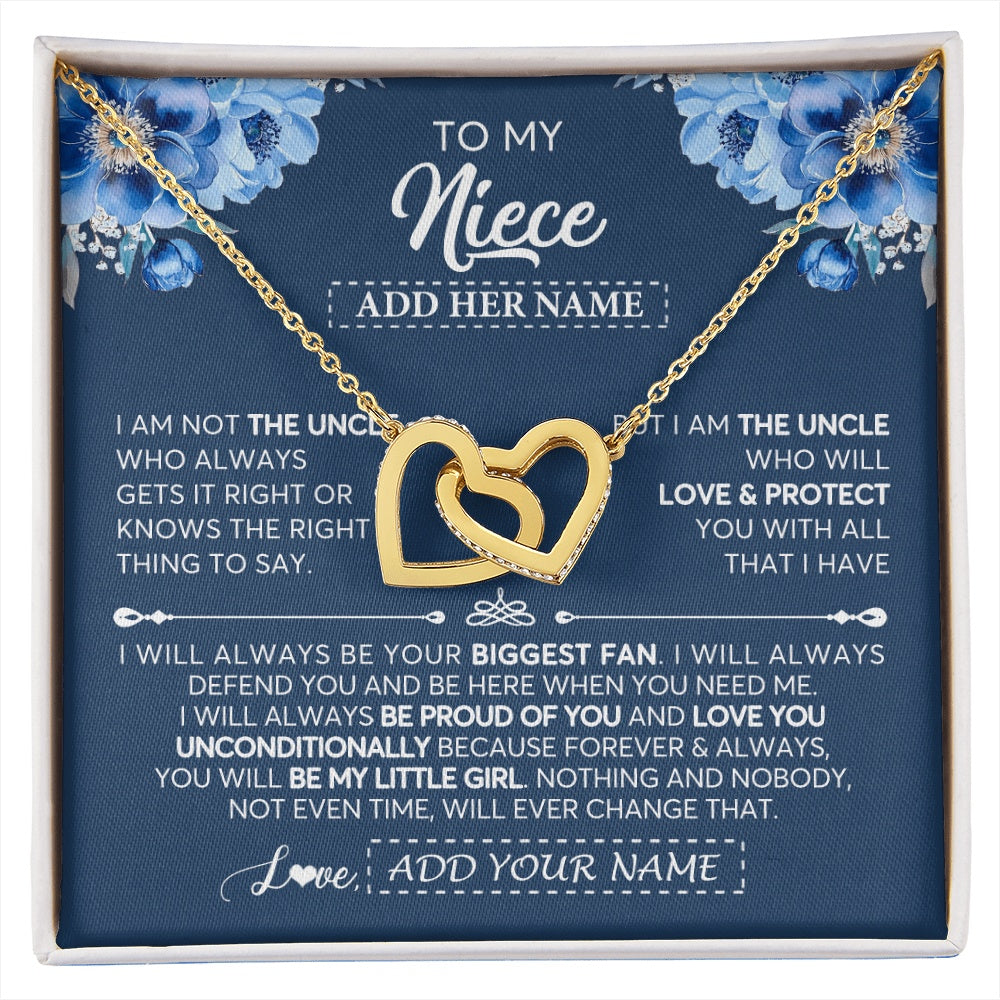 Interlocking Hearts Necklace 18K Yellow Gold Finish | 1 | Personalized To My Niece Necklace From Uncle Proud Of You Birthday Gifts For Niece Jewelry Gifts Graduation Christmas Customized Gift Box Message Card | https://siriusteestore.