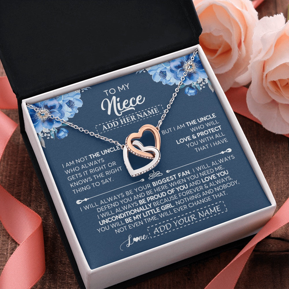 Interlocking Hearts Necklace Stainless Steel & Rose Gold Finish | 2 | Personalized To My Niece Necklace From Uncle Proud Of You Birthday Gifts For Niece Jewelry Gifts Graduation Christmas Customized Gift Box Message Card | https://siriusteestore.