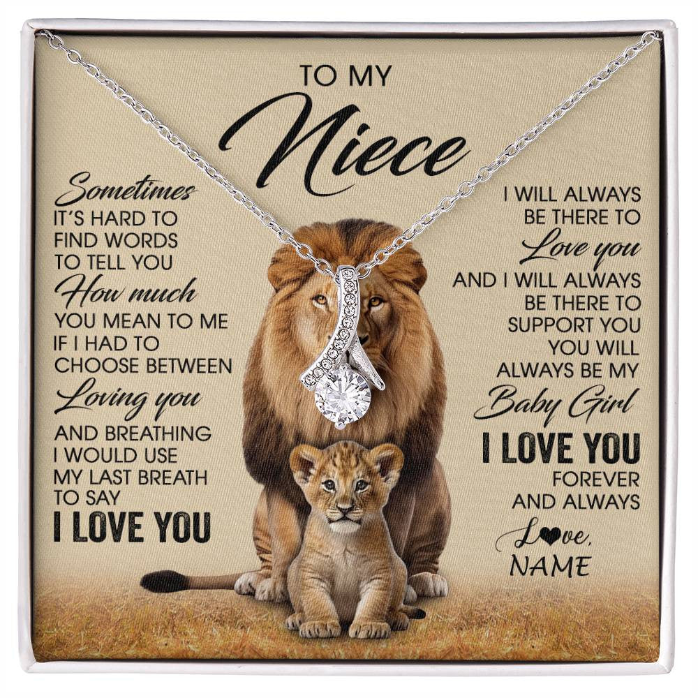 Alluring Beauty Necklace 14K White Gold Finish | 1 | Personalized To My Niece Necklace From Uncle Sometimes It's Hard Lion Niece Gift Birthday Jewelry Graduation Christmas Customized Gift Box Message Card | siriusteestore