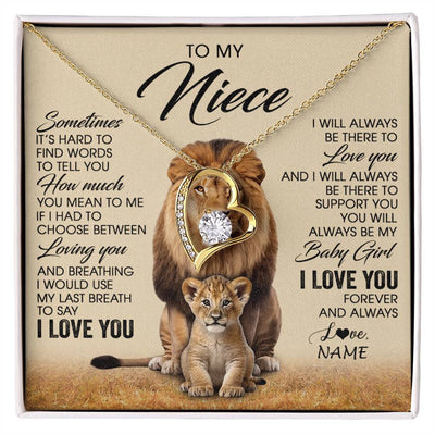 Forever Love Necklace 18K Yellow Gold Finish | 1 | Personalized To My Niece Necklace From Uncle Sometimes It's Hard Lion Niece Gift Birthday Jewelry Graduation Christmas Customized Gift Box Message Card | siriusteestore