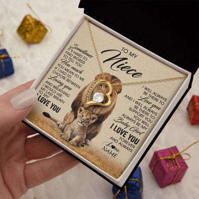 Forever Love Necklace 18K Yellow Gold Finish | 2 | Personalized To My Niece Necklace From Uncle Sometimes It's Hard Lion Niece Gift Birthday Jewelry Graduation Christmas Customized Gift Box Message Card | siriusteestore