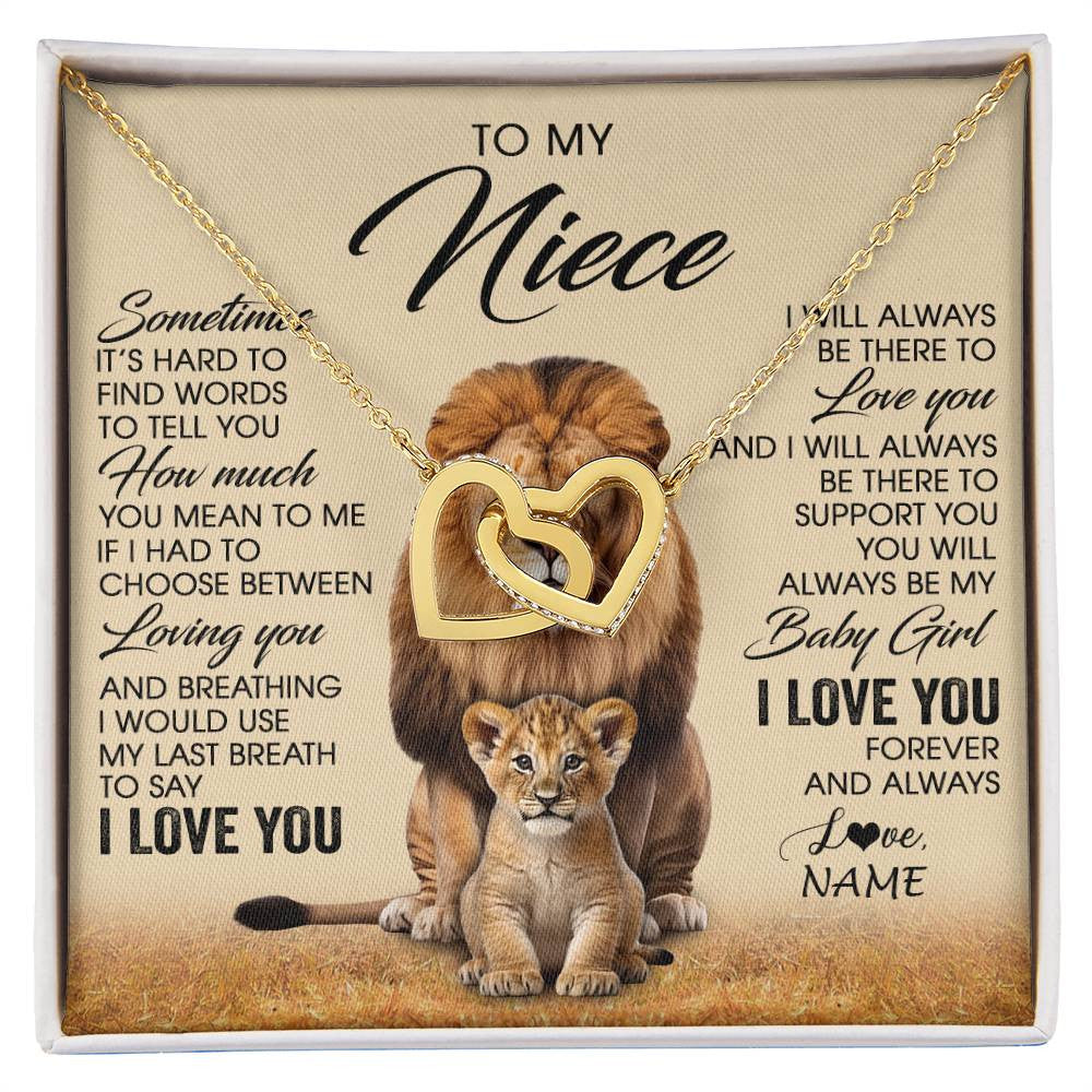 Interlocking Hearts Necklace 18K Yellow Gold Finish | 1 | Personalized To My Niece Necklace From Uncle Sometimes It's Hard Lion Niece Gift Birthday Jewelry Graduation Christmas Customized Gift Box Message Card | siriusteestore