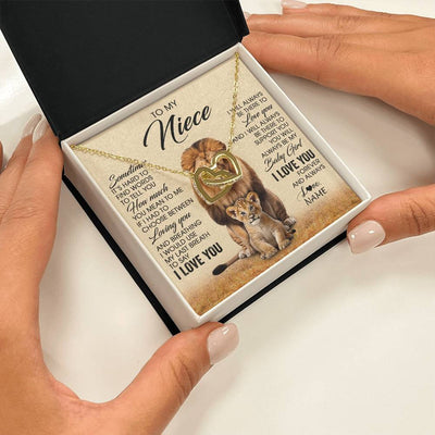 Interlocking Hearts Necklace 18K Yellow Gold Finish | 2 | Personalized To My Niece Necklace From Uncle Sometimes It's Hard Lion Niece Gift Birthday Jewelry Graduation Christmas Customized Gift Box Message Card | siriusteestore