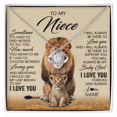 Love Knot Necklace 14K White Gold Finish | 1 | Personalized To My Niece Necklace From Uncle Sometimes It's Hard Lion Niece Gift Birthday Jewelry Graduation Christmas Customized Gift Box Message Card | siriusteestore