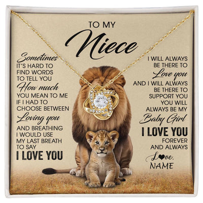 Love Knot Necklace 18K Yellow Gold Finish | 1 | Personalized To My Niece Necklace From Uncle Sometimes It's Hard Lion Niece Gift Birthday Jewelry Graduation Christmas Customized Gift Box Message Card | siriusteestore