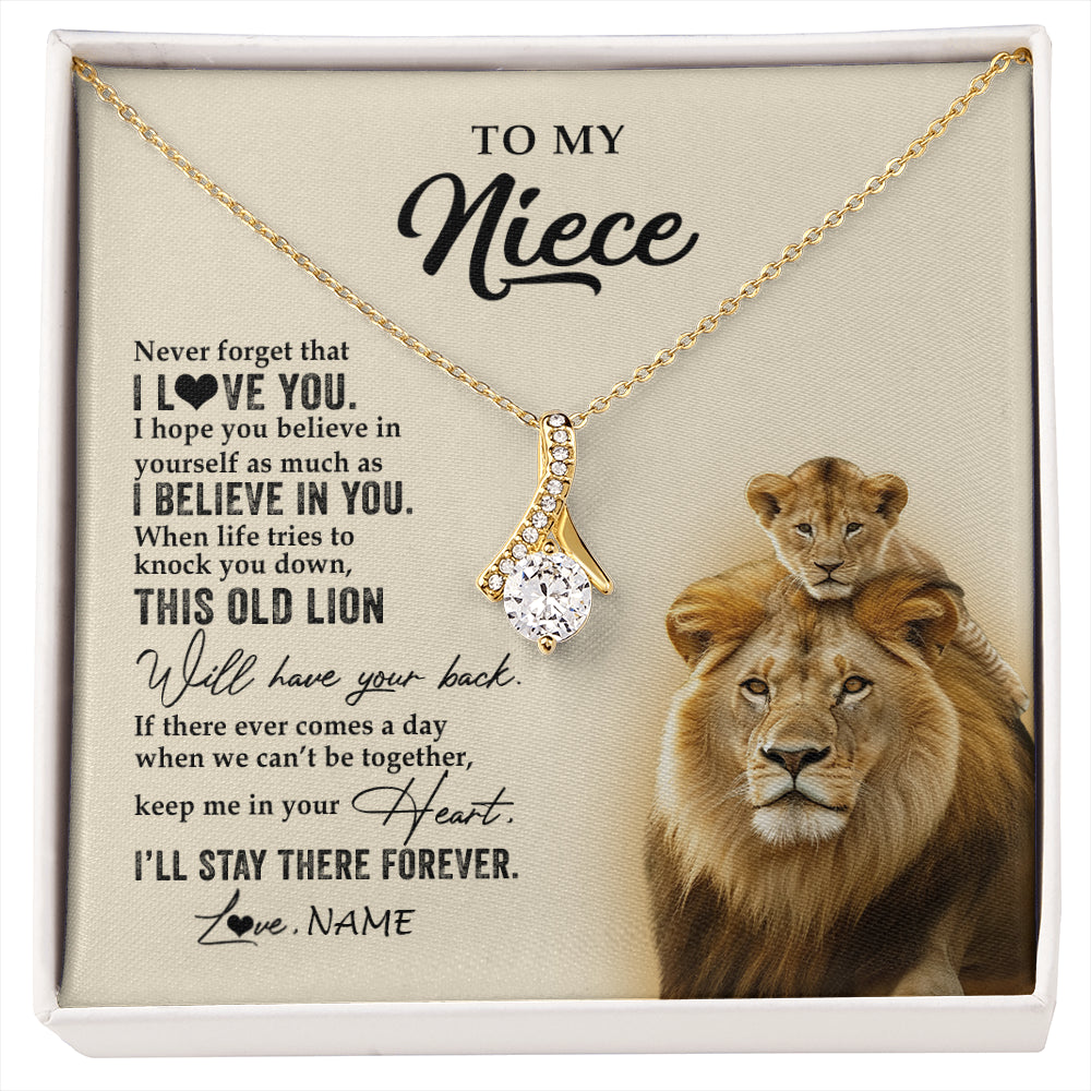 Alluring Beauty Necklace 18K Yellow Gold Finish | 1 | Personalized To My Niece Necklace From Uncle This Old Lion Never Forget I Love You Niece Jewelry Birthday Graduation Christmas Customized Gift Box Message Card | siriusteestore