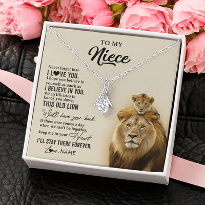 Alluring Beauty Necklace 14K White Gold Finish | 2 | Personalized To My Niece Necklace From Uncle This Old Lion Never Forget I Love You Niece Jewelry Birthday Graduation Christmas Customized Gift Box Message Card | siriusteestore