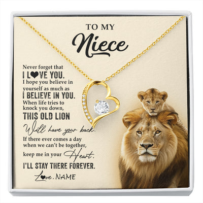 Forever Love Necklace 18K Yellow Gold Finish | 1 | Personalized To My Niece Necklace From Uncle This Old Lion Never Forget I Love You Niece Jewelry Birthday Graduation Christmas Customized Gift Box Message Card | siriusteestore