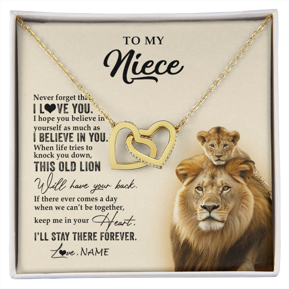 Interlocking Hearts Necklace 18K Yellow Gold Finish | 1 | Personalized To My Niece Necklace From Uncle This Old Lion Never Forget I Love You Niece Jewelry Birthday Graduation Christmas Customized Gift Box Message Card | siriusteestore