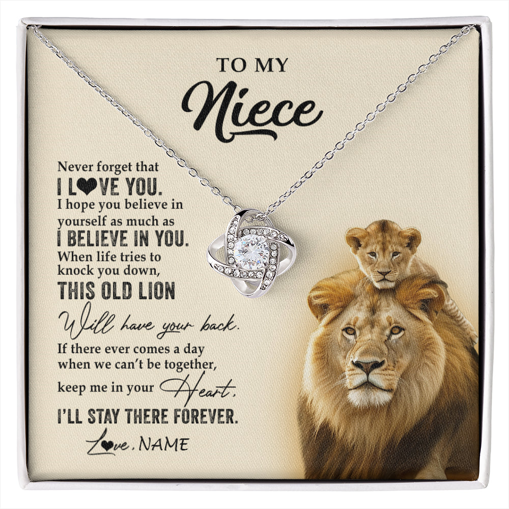 Love Knot Necklace 14K White Gold Finish | 1 | Personalized To My Niece Necklace From Uncle This Old Lion Never Forget I Love You Niece Jewelry Birthday Graduation Christmas Customized Gift Box Message Card | siriusteestore
