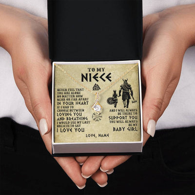 Alluring Beauty Necklace 18K Yellow Gold Finish | 2 | Personalized To My Niece Necklace From Uncle Viking Never Feel That You Are Alone Viking Niece Birthday Gifts Jewelry Christmas Gift Box Message Card | siriusteestore