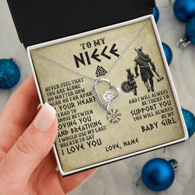 Forever Love Necklace 14K White Gold Finish | 2 | Personalized To My Niece Necklace From Uncle Viking Never Feel That You Are Alone Viking Niece Birthday Gifts Jewelry Christmas Gift Box Message Card | siriusteestore