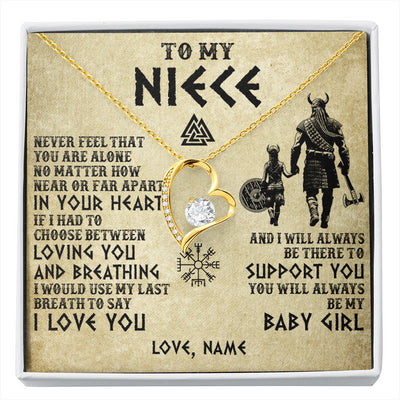 Forever Love Necklace 18K Yellow Gold Finish | 1 | Personalized To My Niece Necklace From Uncle Viking Never Feel That You Are Alone Viking Niece Birthday Gifts Jewelry Christmas Gift Box Message Card | siriusteestore