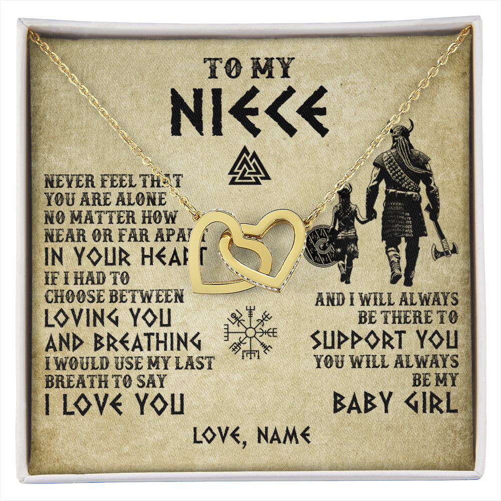 Interlocking Hearts Necklace 18K Yellow Gold Finish | 1 | Personalized To My Niece Necklace From Uncle Viking Never Feel That You Are Alone Viking Niece Birthday Gifts Jewelry Christmas Gift Box Message Card | siriusteestore