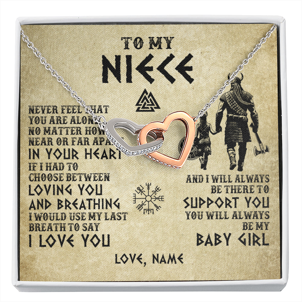 Interlocking Hearts Necklace Stainless Steel & Rose Gold Finish | 1 | Personalized To My Niece Necklace From Uncle Viking Never Feel That You Are Alone Viking Niece Birthday Gifts Jewelry Christmas Gift Box Message Card | siriusteestore