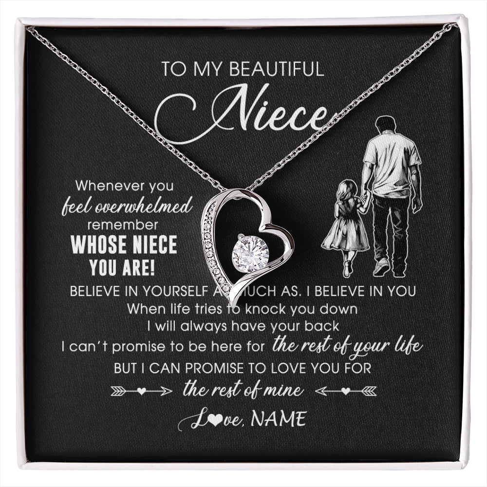 Forever Love Necklace 14K White Gold Finish | 1 | Personalized To My Niece Necklace From Uncle Whenever You Feel Overwhelmed Niece Pendant Jewelry Birthday Christmas Customized Message Card | siriusteestore