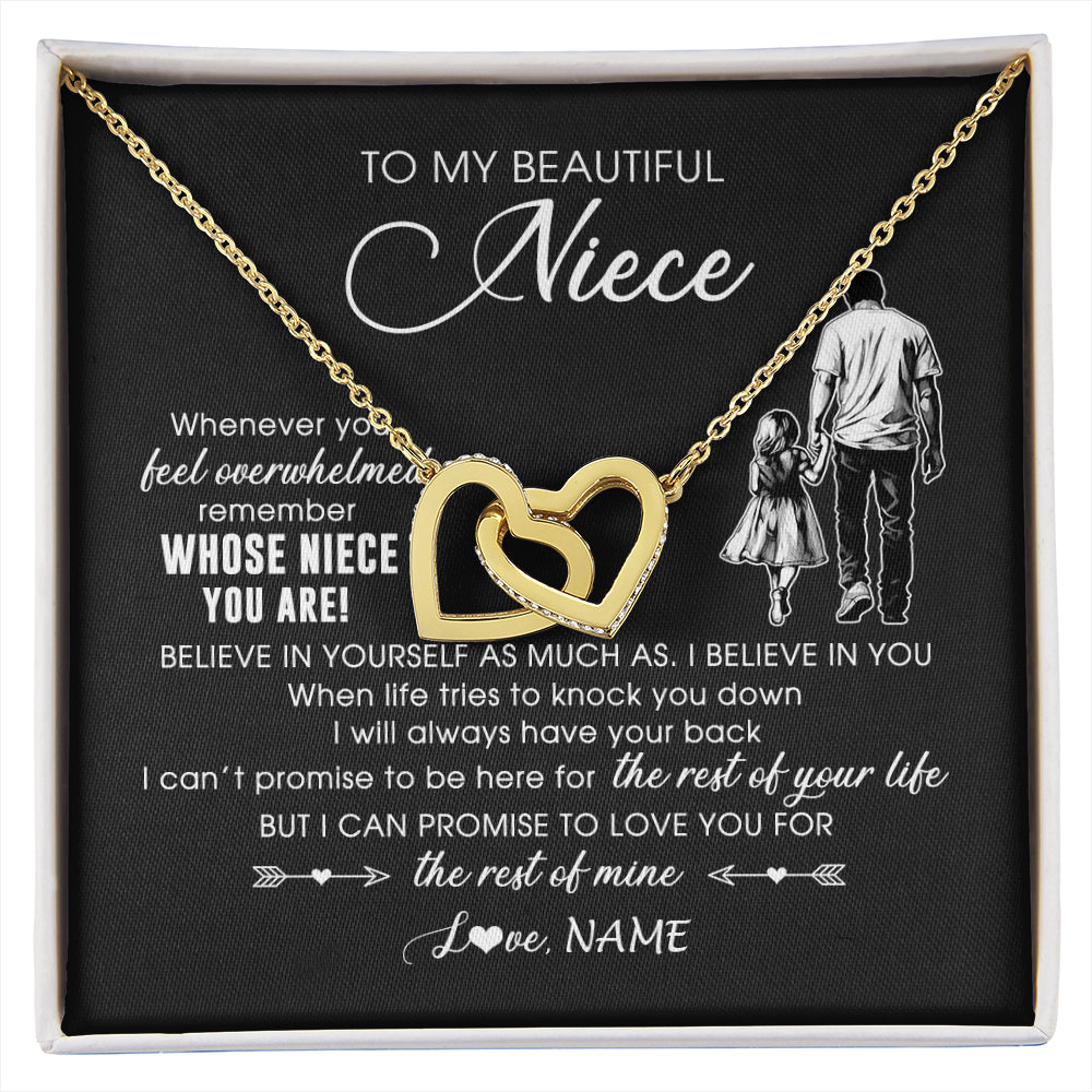 Interlocking Hearts Necklace 18K Yellow Gold Finish | 1 | Personalized To My Niece Necklace From Uncle Whenever You Feel Overwhelmed Niece Pendant Jewelry Birthday Christmas Customized Message Card | siriusteestore
