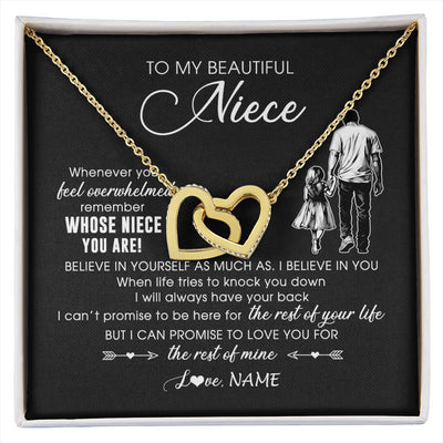 Interlocking Hearts Necklace 18K Yellow Gold Finish | 1 | Personalized To My Niece Necklace From Uncle Whenever You Feel Overwhelmed Niece Pendant Jewelry Birthday Christmas Customized Message Card | siriusteestore
