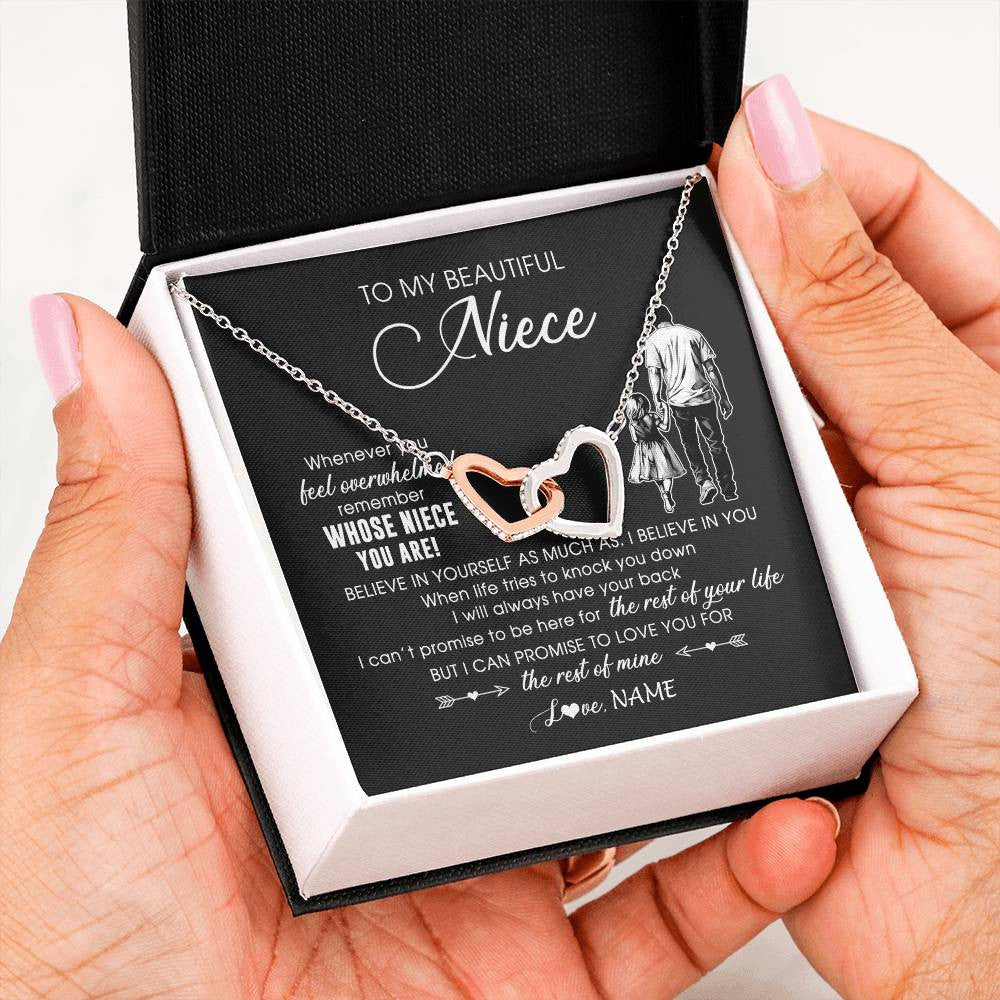 Interlocking Hearts Necklace Stainless Steel & Rose Gold Finish | 2 | Personalized To My Niece Necklace From Uncle Whenever You Feel Overwhelmed Niece Pendant Jewelry Birthday Christmas Customized Message Card | siriusteestore