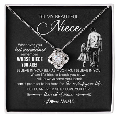 Love Knot Necklace 14K White Gold Finish | 1 | Personalized To My Niece Necklace From Uncle Whenever You Feel Overwhelmed Niece Pendant Jewelry Birthday Christmas Customized Message Card | siriusteestore