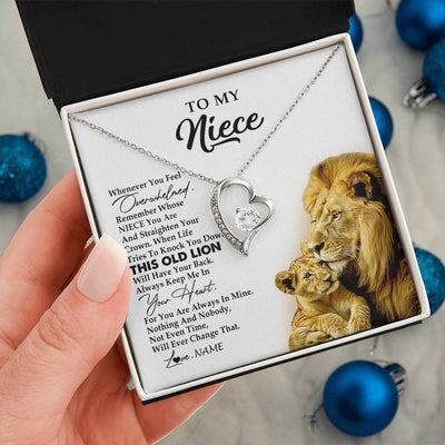 Forever Love Necklace 14K White Gold Finish | 2 | Personalized To My Niece Necklace From Uncle Whenever You Fell Overwhelmed Lion Niece Pendant Birthday Graduation Christmas Customized Gift Box Message Card | siriusteestore