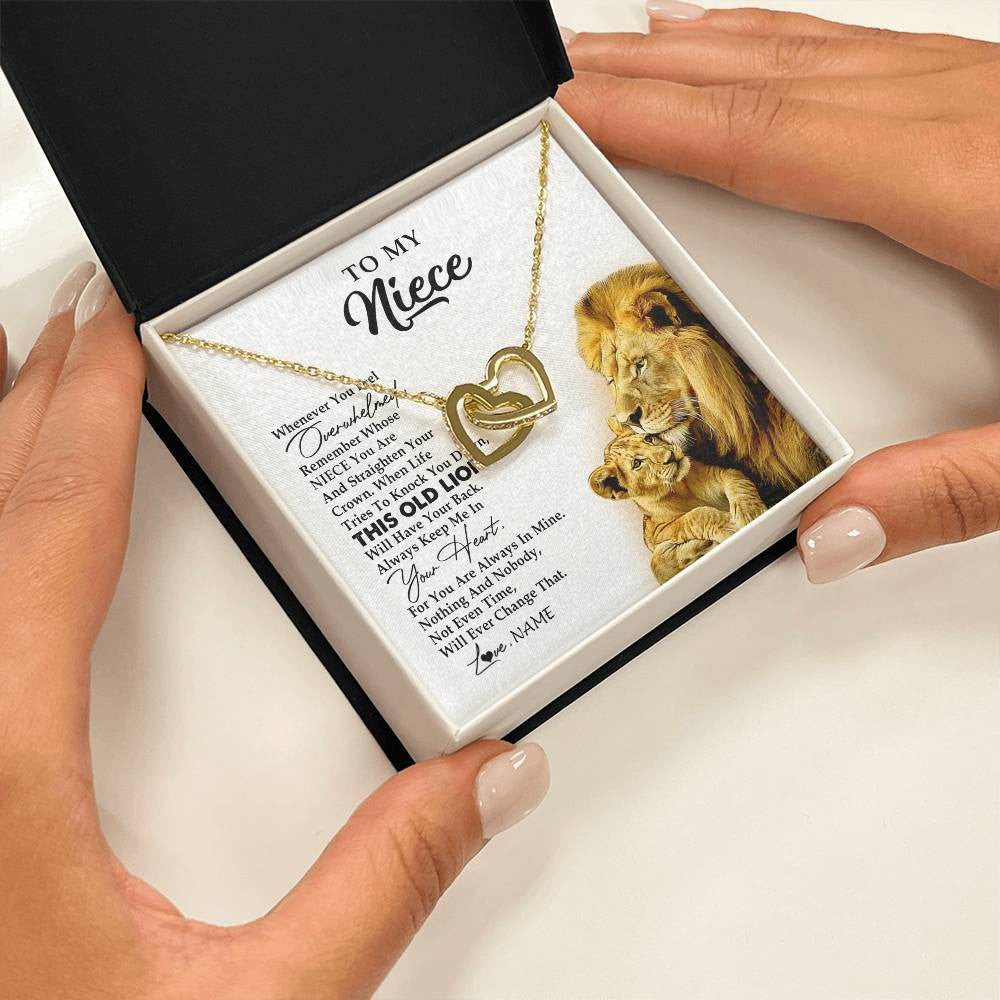 Interlocking Hearts Necklace 18K Yellow Gold Finish | 2 | Personalized To My Niece Necklace From Uncle Whenever You Fell Overwhelmed Lion Niece Pendant Birthday Graduation Christmas Customized Gift Box Message Card | siriusteestore