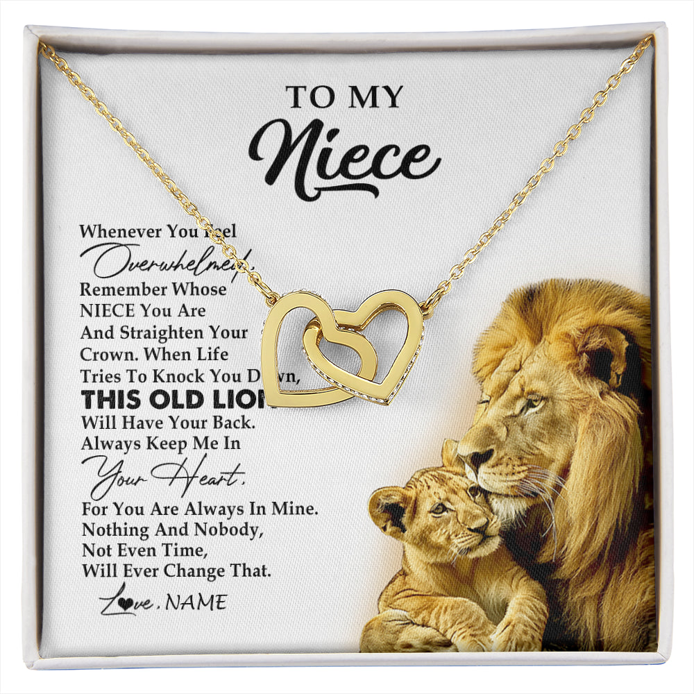 Interlocking Hearts Necklace 18K Yellow Gold Finish | 1 | Personalized To My Niece Necklace From Uncle Whenever You Fell Overwhelmed Lion Niece Pendant Birthday Graduation Christmas Customized Gift Box Message Card | siriusteestore