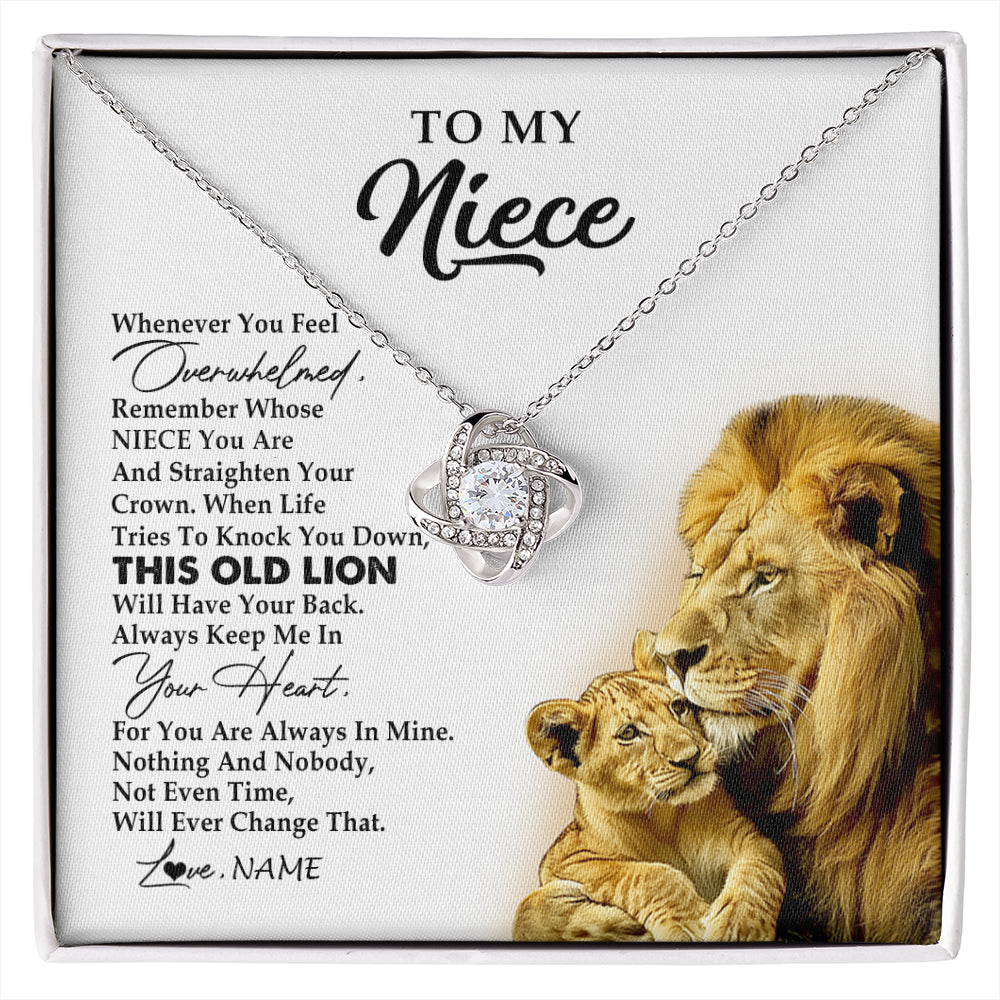 Love Knot Necklace 14K White Gold Finish | 1 | Personalized To My Niece Necklace From Uncle Whenever You Fell Overwhelmed Lion Niece Pendant Birthday Graduation Christmas Customized Gift Box Message Card | siriusteestore