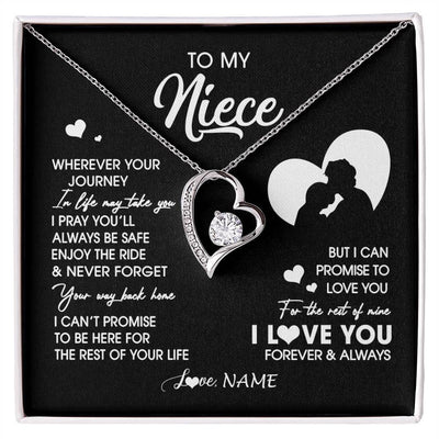 Forever Love Necklace 14K White Gold Finish | 1 | Personalized To My Niece Necklace From Uncle Wherever Your Journey Niece Birthday Gifts Jewelry Graduation Christmas Customized Gift Box Message Card | siriusteestore