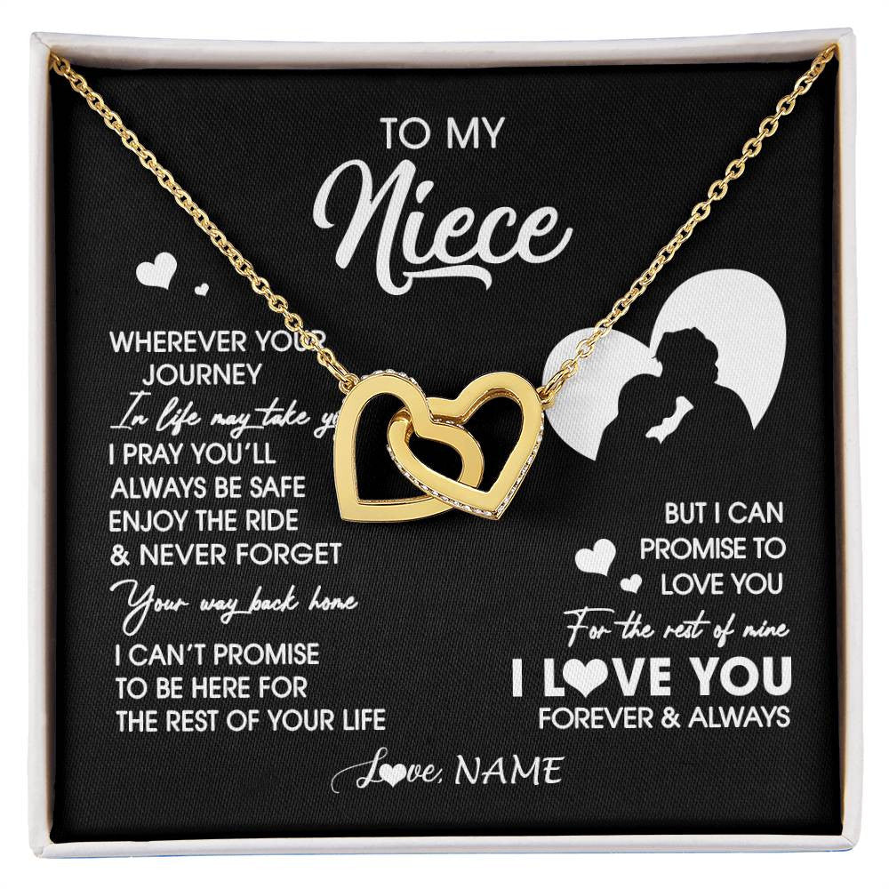Interlocking Hearts Necklace 18K Yellow Gold Finish | 1 | Personalized To My Niece Necklace From Uncle Wherever Your Journey Niece Birthday Gifts Jewelry Graduation Christmas Customized Gift Box Message Card | siriusteestore