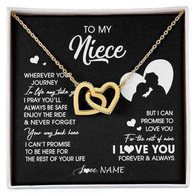 Interlocking Hearts Necklace 18K Yellow Gold Finish | 1 | Personalized To My Niece Necklace From Uncle Wherever Your Journey Niece Birthday Gifts Jewelry Graduation Christmas Customized Gift Box Message Card | siriusteestore