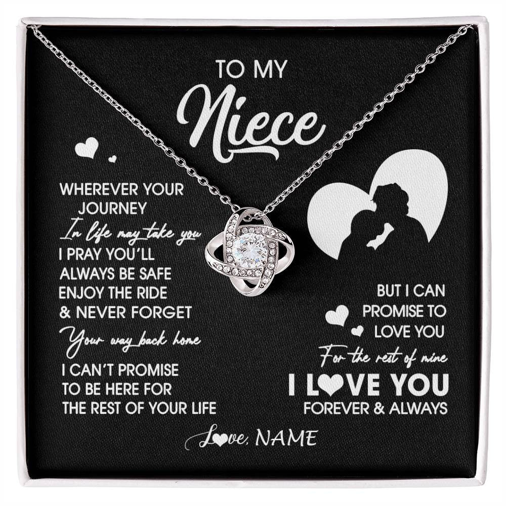 Love Knot Necklace 14K White Gold Finish | 1 | Personalized To My Niece Necklace From Uncle Wherever Your Journey Niece Birthday Gifts Jewelry Graduation Christmas Customized Gift Box Message Card | siriusteestore