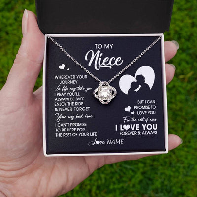 Love Knot Necklace 14K White Gold Finish | 2 | Personalized To My Niece Necklace From Uncle Wherever Your Journey Niece Birthday Gifts Jewelry Graduation Christmas Customized Gift Box Message Card | siriusteestore