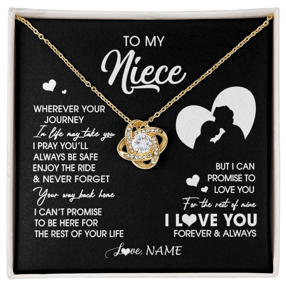 Love Knot Necklace 18K Yellow Gold Finish | 1 | Personalized To My Niece Necklace From Uncle Wherever Your Journey Niece Birthday Gifts Jewelry Graduation Christmas Customized Gift Box Message Card | siriusteestore