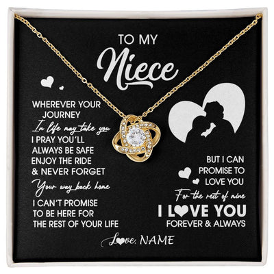 Love Knot Necklace 18K Yellow Gold Finish | 1 | Personalized To My Niece Necklace From Uncle Wherever Your Journey Niece Birthday Gifts Jewelry Graduation Christmas Customized Gift Box Message Card | siriusteestore
