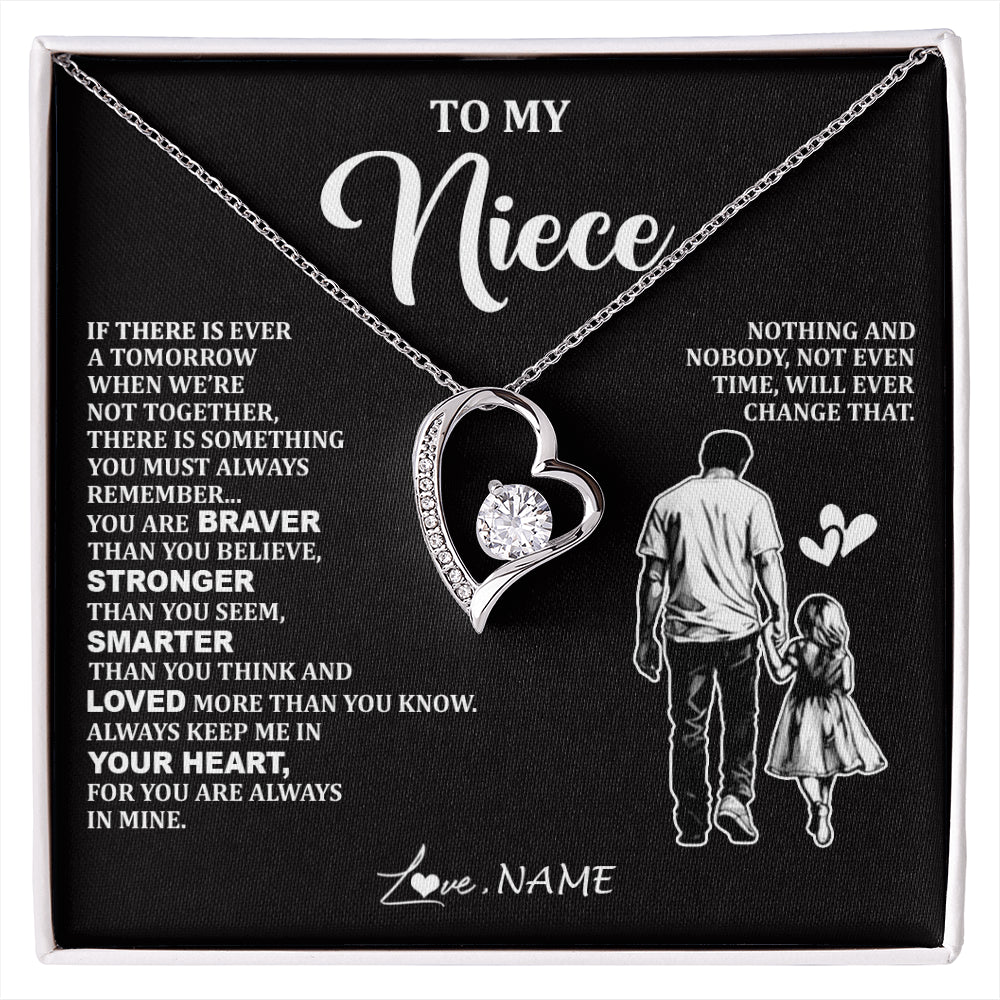 Forever Love Necklace 14K White Gold Finish | 1 | Personalized To My Niece Necklace From Uncle You Are Always In Mine Beautiful Niece Jewelry Gifts Birthday Graduation Christmas With Gift Box Message Card | siriusteestore