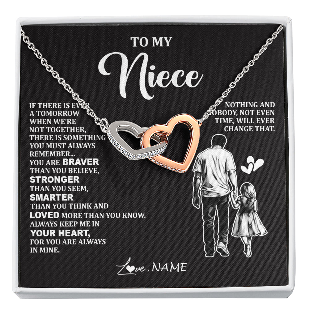 Interlocking Hearts Necklace Stainless Steel & Rose Gold Finish | 1 | Personalized To My Niece Necklace From Uncle You Are Always In Mine Beautiful Niece Jewelry Gifts Birthday Graduation Christmas With Gift Box Message Card | siriusteestore