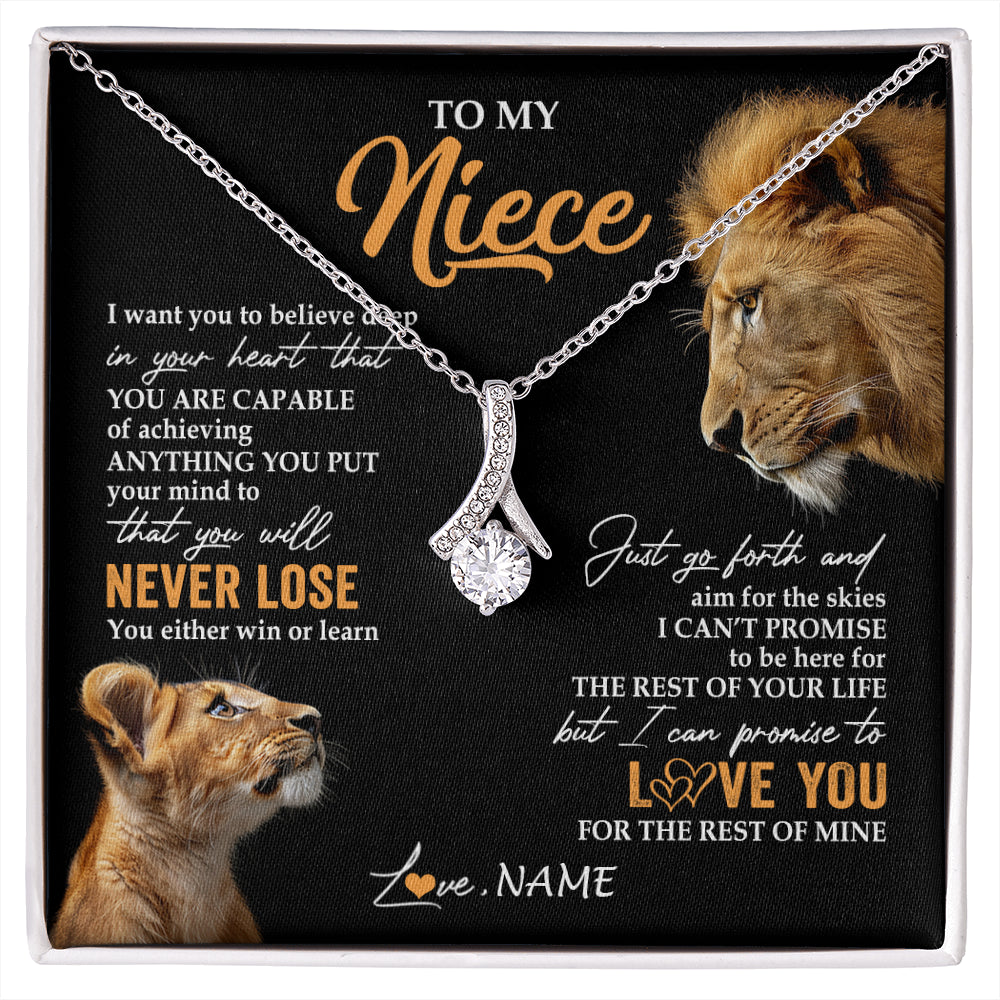 Alluring Beauty Necklace 14K White Gold Finish | 1 | Personalized To My Niece Necklace From Uncle You Will Never Lose Lion Niece Birthday Gifts Graduation Christmas Customized Gift Box Message Card | siriusteestore