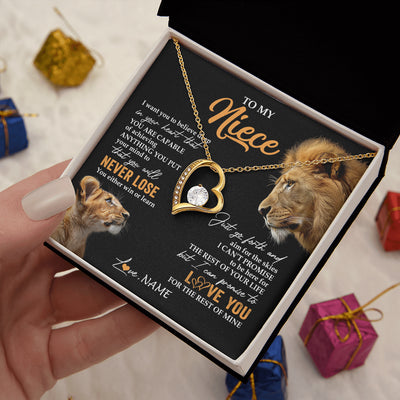 Forever Love Necklace 18K Yellow Gold Finish | 2 | Personalized To My Niece Necklace From Uncle You Will Never Lose Lion Niece Birthday Gifts Graduation Christmas Customized Gift Box Message Card | siriusteestore