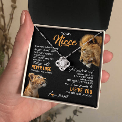 Love Knot Necklace 14K White Gold Finish | 2 | Personalized To My Niece Necklace From Uncle You Will Never Lose Lion Niece Birthday Gifts Graduation Christmas Customized Gift Box Message Card | siriusteestore