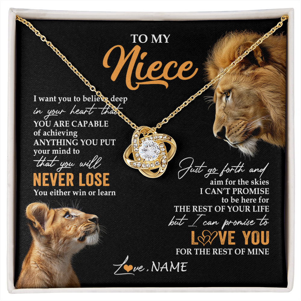 Love Knot Necklace 18K Yellow Gold Finish | 1 | Personalized To My Niece Necklace From Uncle You Will Never Lose Lion Niece Birthday Gifts Graduation Christmas Customized Gift Box Message Card | siriusteestore