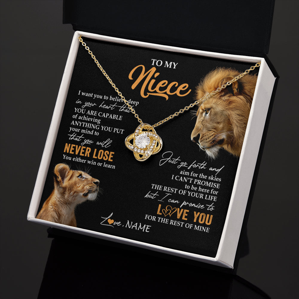 Love Knot Necklace 18K Yellow Gold Finish | 2 | Personalized To My Niece Necklace From Uncle You Will Never Lose Lion Niece Birthday Gifts Graduation Christmas Customized Gift Box Message Card | siriusteestore