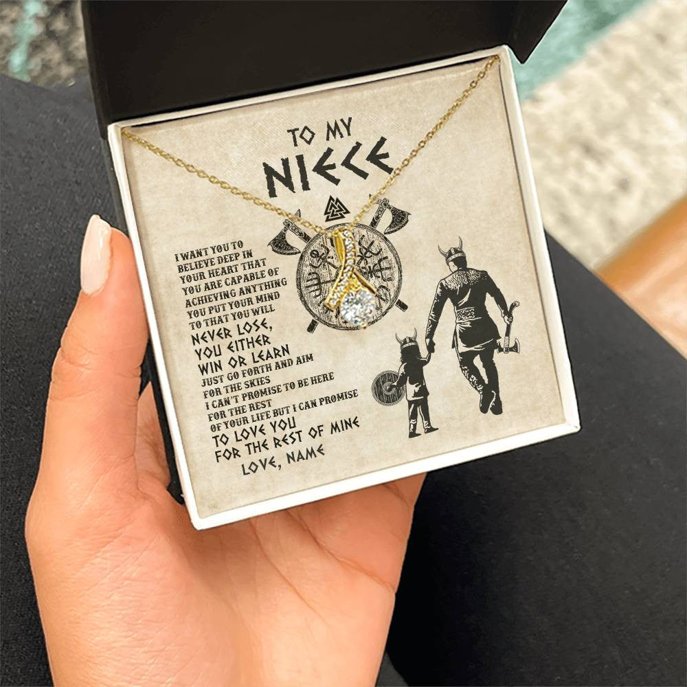 Alluring Beauty Necklace 18K Yellow Gold Finish | Personalized To My Niece Necklace From Uncle You Will Never Lose Viking Niece Birthday Graduation Thanksgiving Valentines Christmas Customized Message Card | siriusteestore