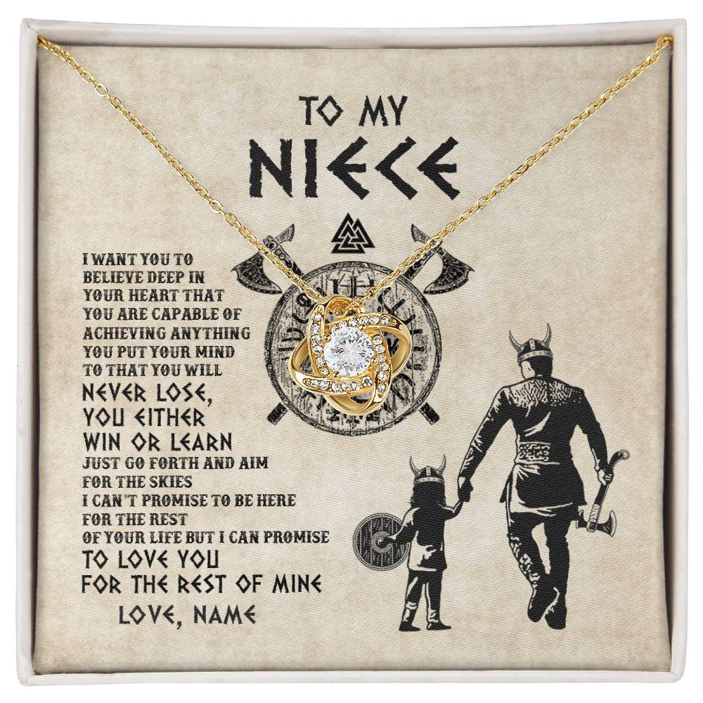 Love Knot Necklace 18K Yellow Gold Finish | Personalized To My Niece Necklace From Uncle You Will Never Lose Viking Niece Birthday Graduation Thanksgiving Valentines Christmas Customized Message Card | siriusteestore