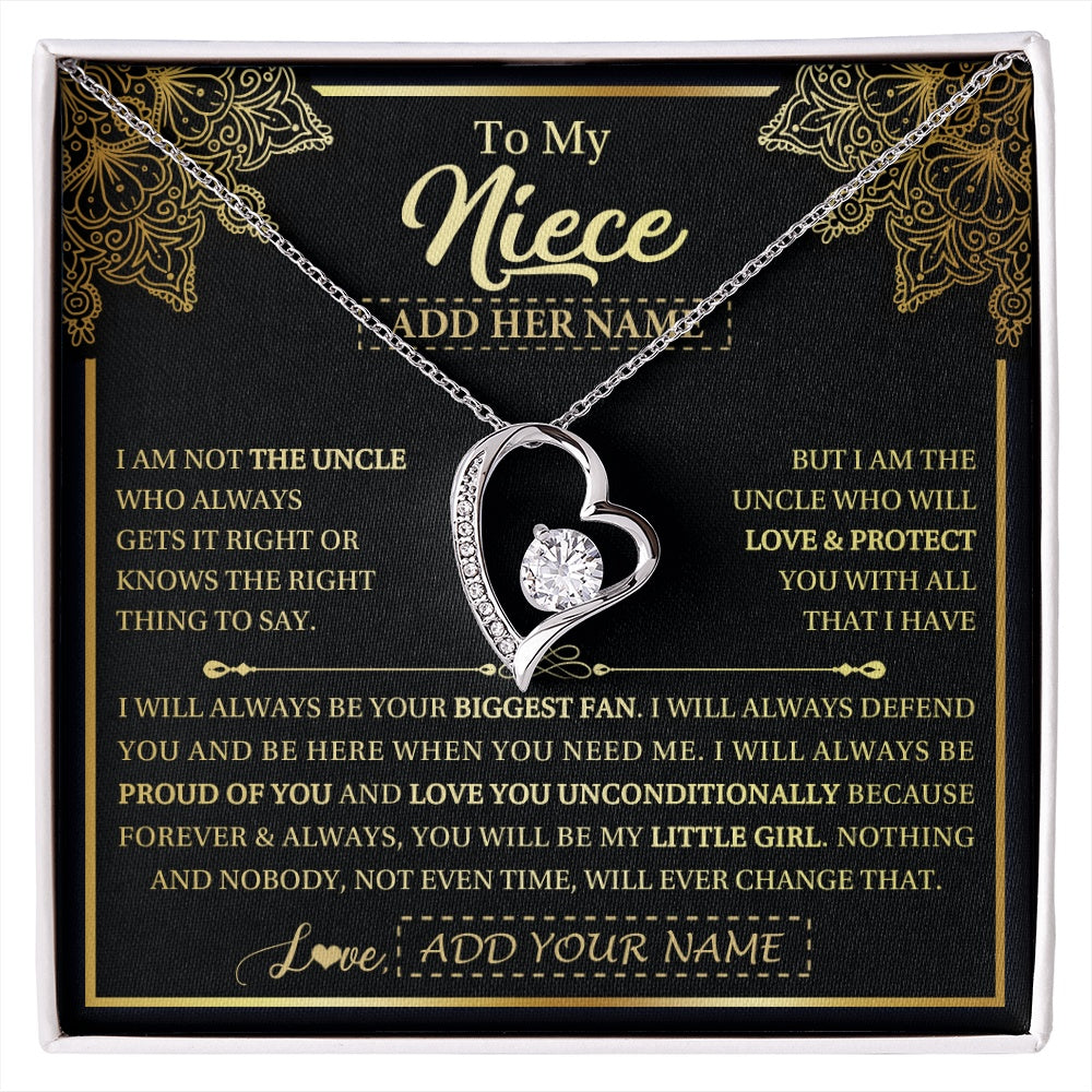 Forever Love Necklace 14K White Gold Finish | 1 | Personalized To My Niece Necklace From Uncle Your Biggest Fan Birthday Gifts For Niece Gifts Graduation Christmas Jewelry Customized Gift Box Message Card | siriusteestore.myshopify