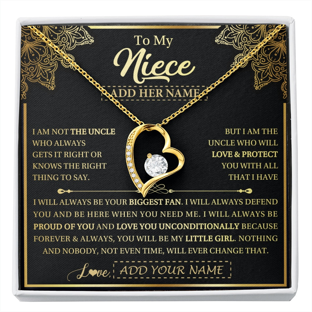 Forever Love Necklace 18K Yellow Gold Finish | 1 | Personalized To My Niece Necklace From Uncle Your Biggest Fan Birthday Gifts For Niece Gifts Graduation Christmas Jewelry Customized Gift Box Message Card | siriusteestore.myshopify