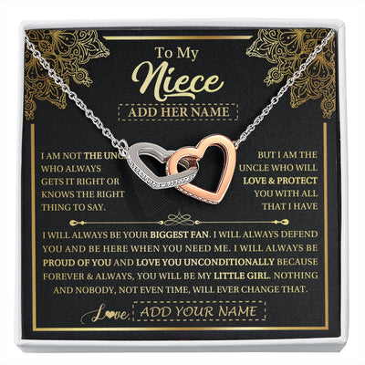 Interlocking Hearts Necklace Stainless Steel & Rose Gold Finish | 1 | Personalized To My Niece Necklace From Uncle Your Biggest Fan Birthday Gifts For Niece Gifts Graduation Christmas Jewelry Customized Gift Box Message Card | siriusteestore.myshopify