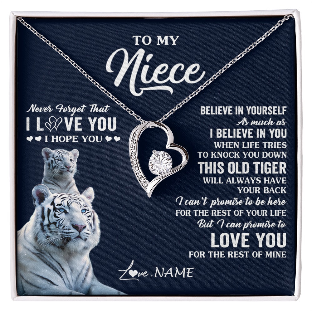Forever Love Necklace 14K White Gold Finish | 1 | Personalized To My Niece Necklace Gift From Aunt Uncle This Old Tiger Love You Niece Birthday Graduation Christmas Custom Customized Gift Box Message Card | siriusteestore.myshopify
