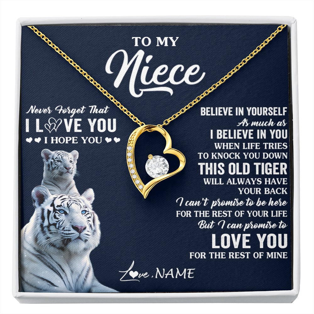 Forever Love Necklace 18K Yellow Gold Finish | 1 | Personalized To My Niece Necklace Gift From Aunt Uncle This Old Tiger Love You Niece Birthday Graduation Christmas Custom Customized Gift Box Message Card | siriusteestore.myshopify