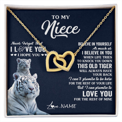 Interlocking Hearts Necklace 18K Yellow Gold Finish | 1 | Personalized To My Niece Necklace Gift From Aunt Uncle This Old Tiger Love You Niece Birthday Graduation Christmas Custom Customized Gift Box Message Card | siriusteestore.myshopify